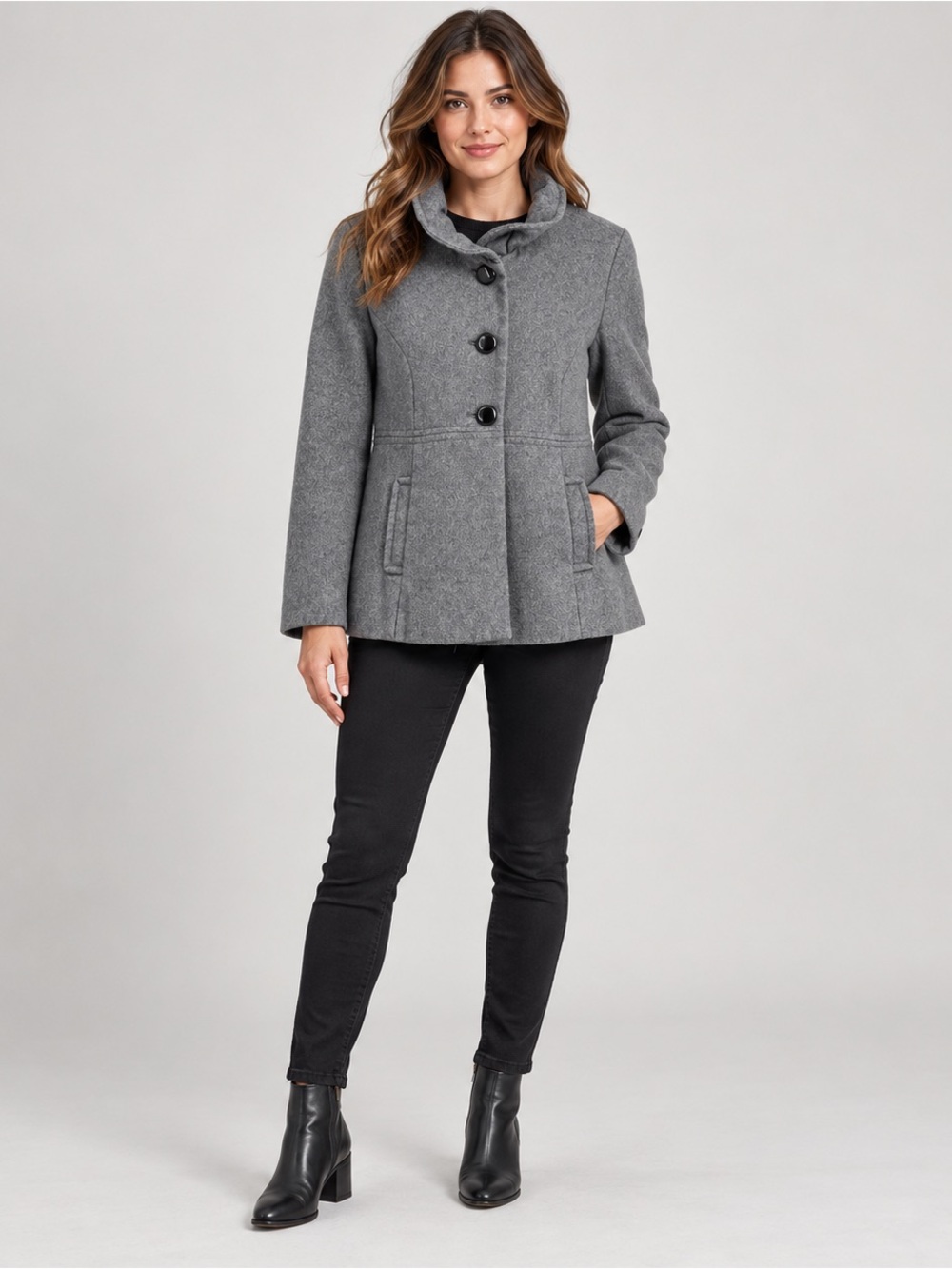 Old Navy Gray Fit & Flare Peacoat Jacket Women’s Large